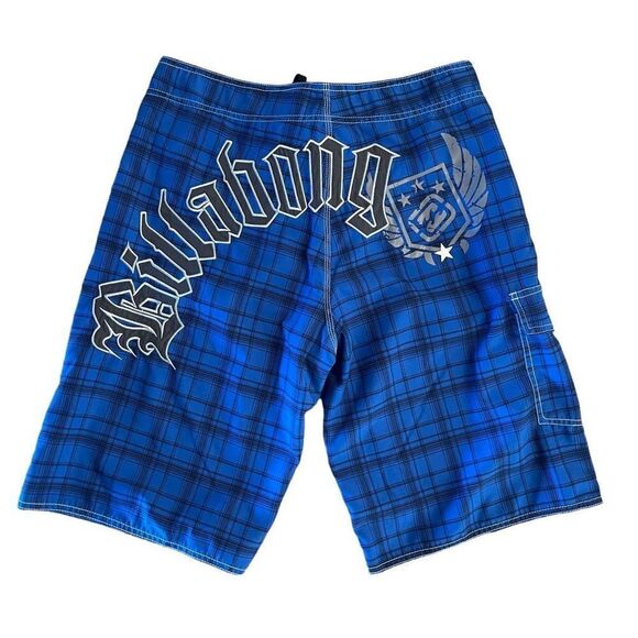 Billabong Mens Boardshorts Plaid Spellout Polyester Blue Black Size 34 - Picture 2 of 8